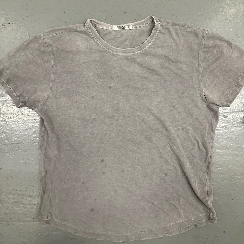 Buck Mason Mens Slub Tee Small Grey Preowned Stains Holes Distressed